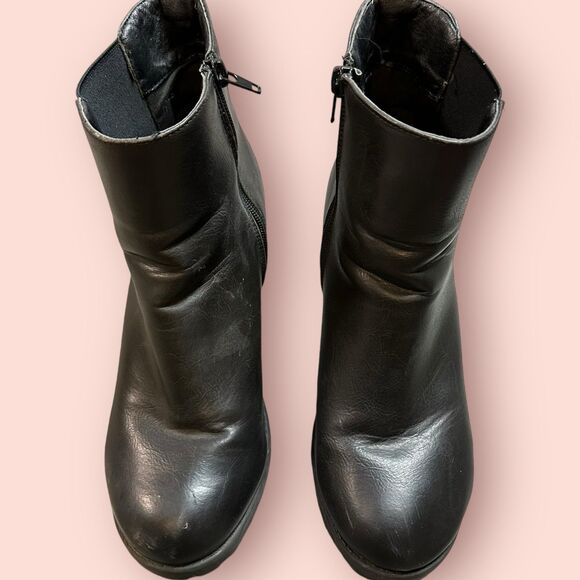 Shi 90s Chunky 3” Heel Side Zip Boots Black Vegan Leather Size 8 - Picture 4 of 8